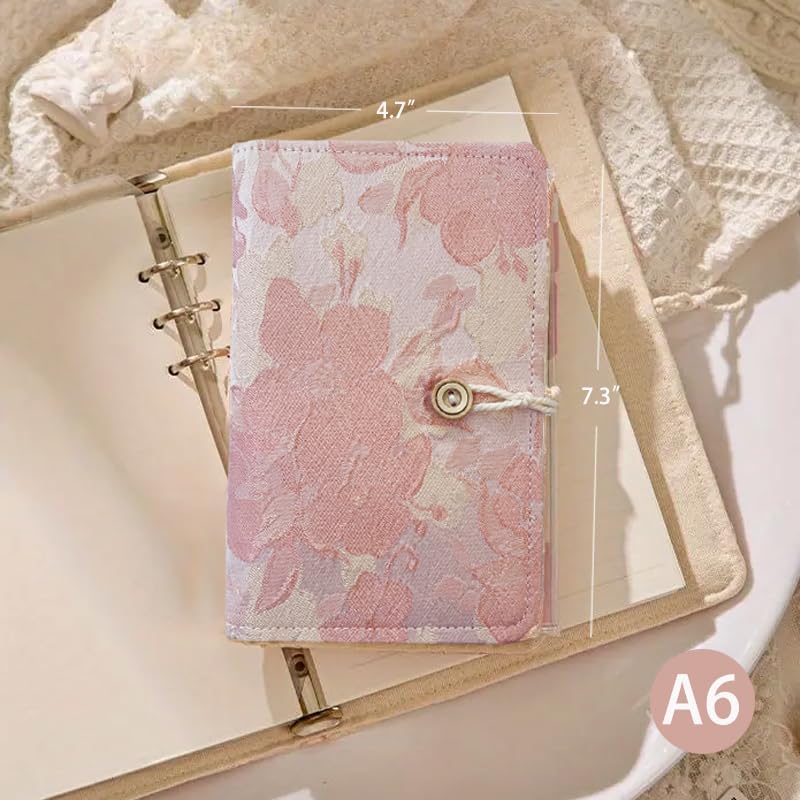 ipoul A6 Binder, Embroidered Journal, Refillable Journal, 6 Ring Binder, Small Notebook 5"x7", B6 Sketchbook, Travel Diary for Girl, Pink Peach Blossom, Budget Binder, Planner Binder - Image 2